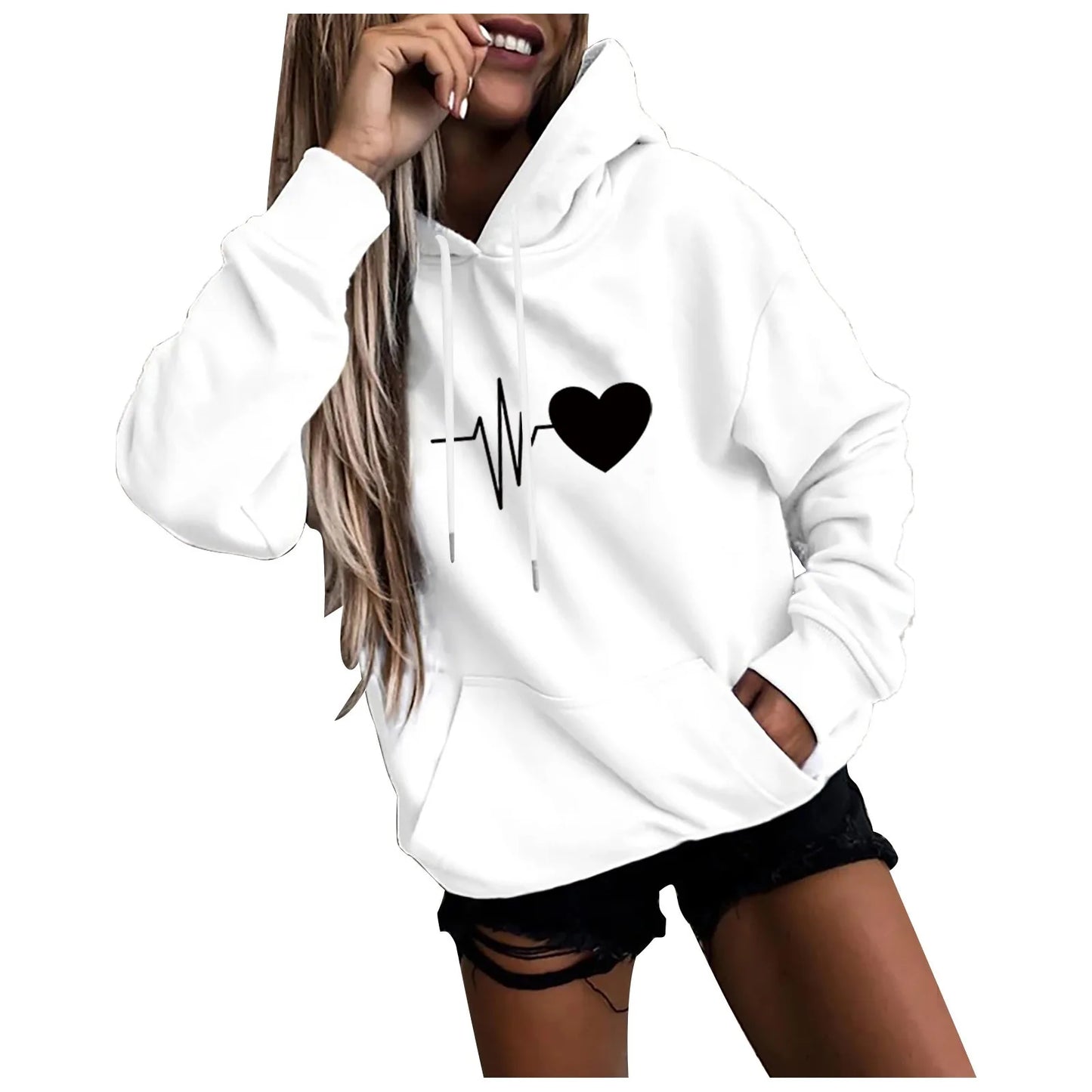 Women's Fashion Casual Fun Print Hooded Sweatshirt Loose Sports Tops Pullover