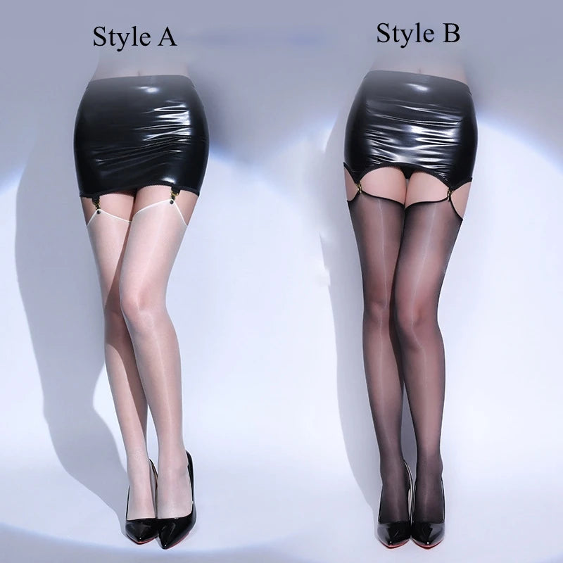 GymJoy's Shiny PU Faux Leather Mini Skirt – Sexy Wet Look Clubwear with Garter Belt