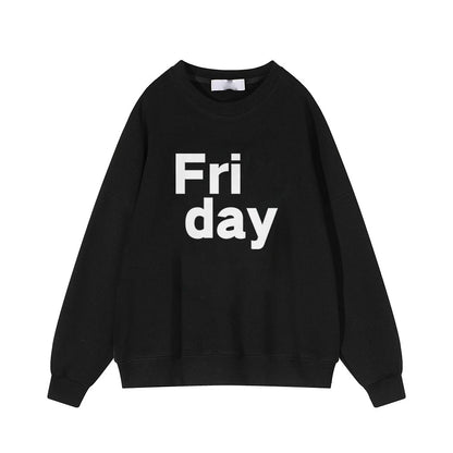 GymJoy's "Friday" Letter Print Sweatshirt – Casual Vintage Pullovers for Women