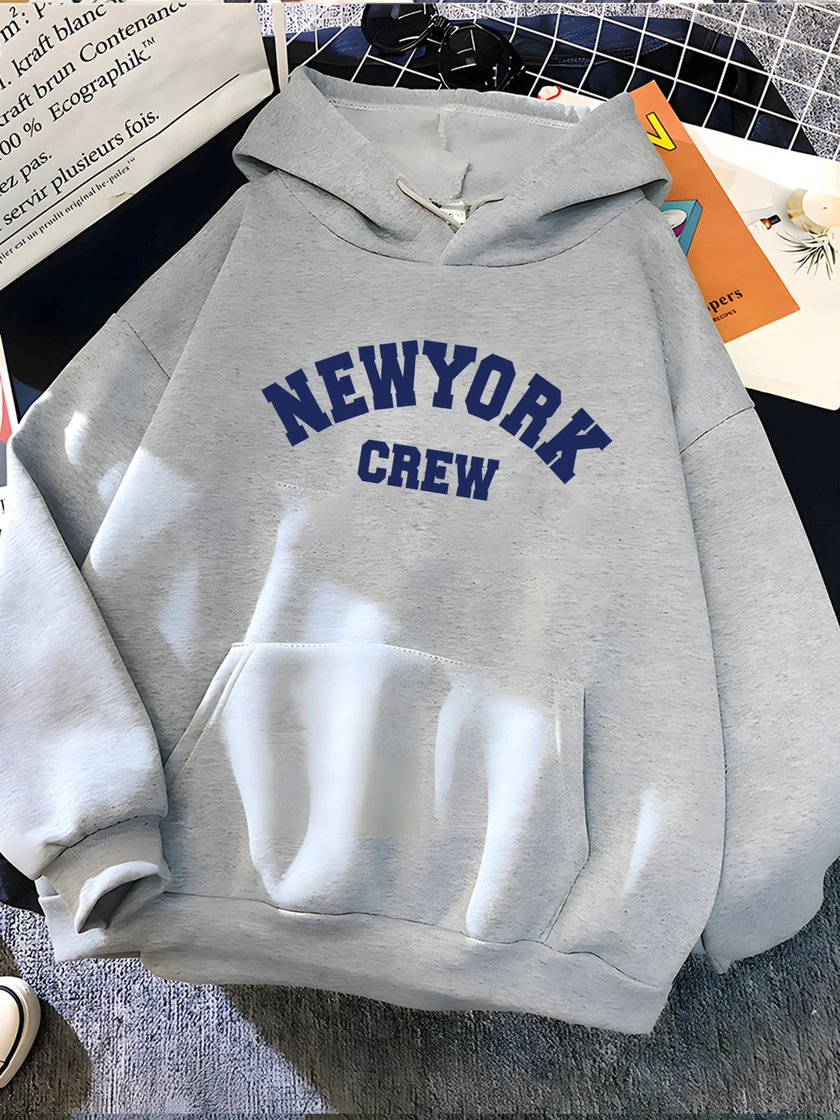 GymJoy's New York Letter Print Sweatshirt – Casual Fleece Hoodie for Women