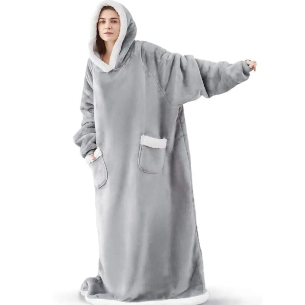 GymJoy's Super Long Wearable Blanket Hoodie with Sleeves – Flannel Warmth for Men & Women