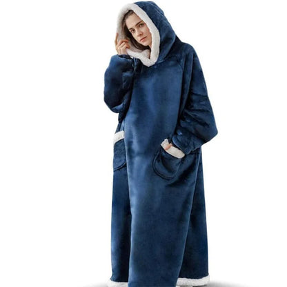 GymJoy's Super Long Wearable Blanket Hoodie with Sleeves – Flannel Warmth for Men & Women