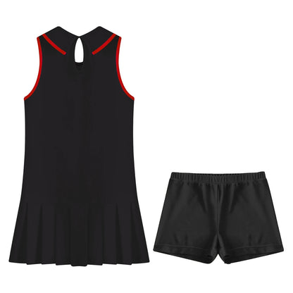 GymJoy's Girls Pleated Tennis & Sports Dress Set – Comfortable Sleeveless Outfit with Shorts