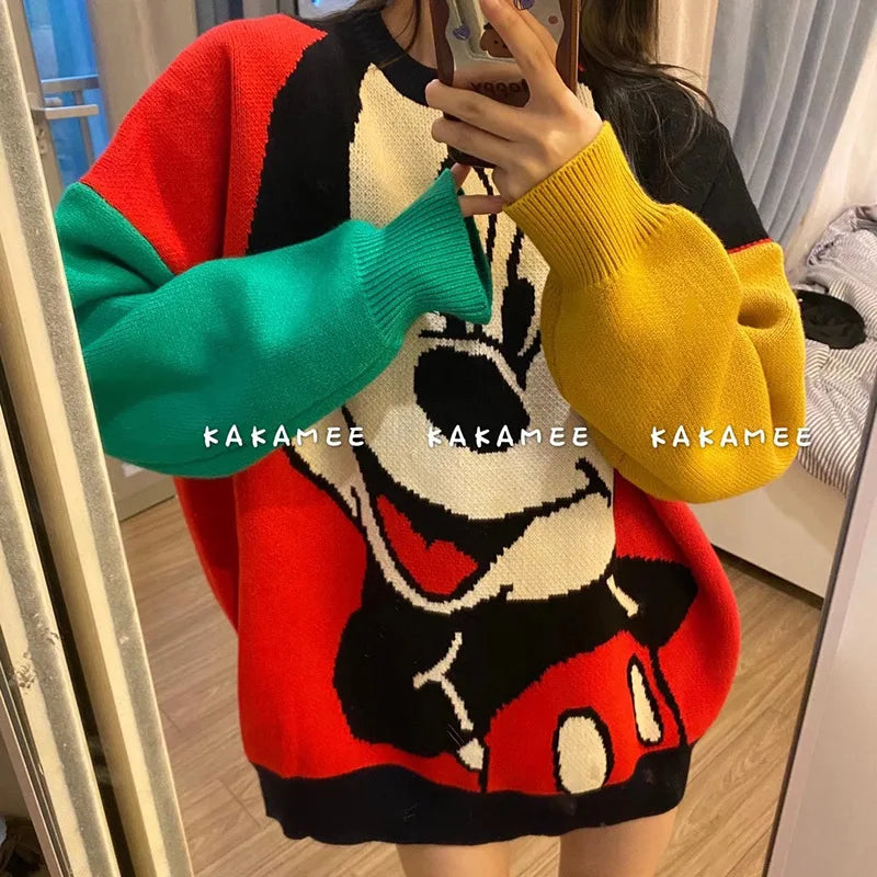 GymJoy's Disney Mickey Sweaters – Loose & Comfortable Cartoon Tops for Women