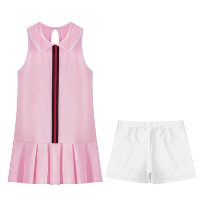 GymJoy's Girls Pleated Tennis & Sports Dress Set – Comfortable Sleeveless Outfit with Shorts